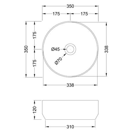 Nuie Round Countertop Basin H120mm x W350mm x D350mm - 0 Tap Hole White NBV162 LD