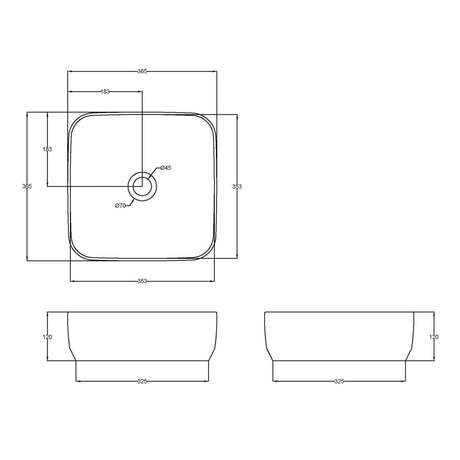 Nuie Square Countertop Basin H120mm x W365mm x D365mm - 0 Tap Hole White NBV163 LD