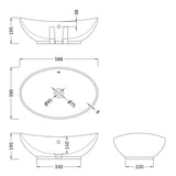Nuie Oval Countertop Basin H195mm x W588mm x D390mm - 0 Tap Hole - With Overflow White NBV166 LD