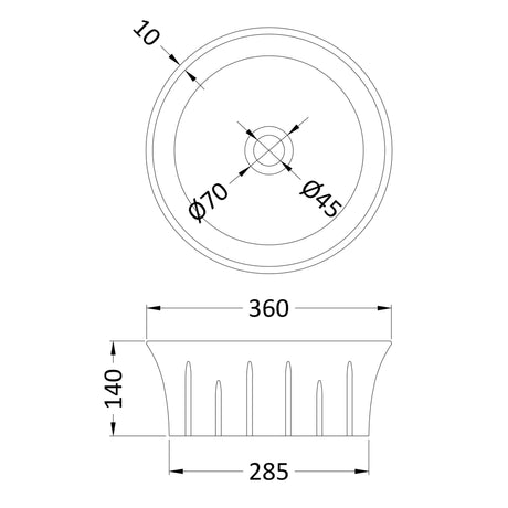 Nuie Round Countertop Basin H140mm x W360mm x D360mm - 0 Tap Hole White NBV167 LD
