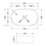 Nuie Oval Countertop Basin H145mm x W565mm x D350mm - 0 Tap Hole Matt White NBV269 LD