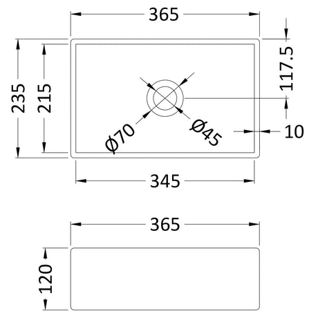 Nuie Rectangular Countertop Basin H120mm x W365mm x D235mm - 0 Tap Hole Matt White NBV279 LD