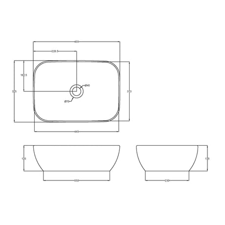 Nuie Soft Square Countertop Basin H135mm x W455mm x D325mm - 0 Tap Hole Matt Grey NBV358 LD