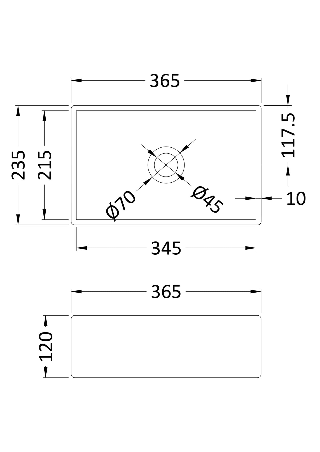 Nuie Rectangular Countertop Basin H120mm x W365mm x D235mm - 0 Tap Hole Matt Grey NBV379 LD