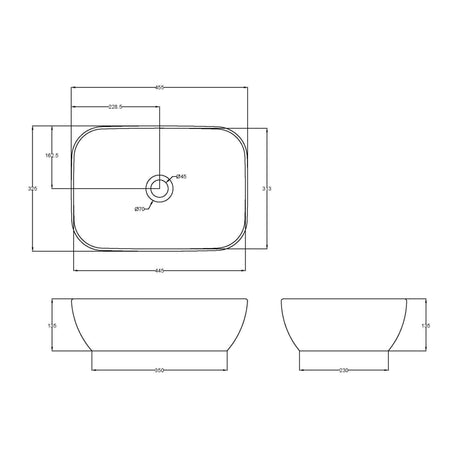 Nuie Soft Square Countertop Basin H135mm x W455mm x D325mm - 0 Tap Hole Matt Black NBV458 LD