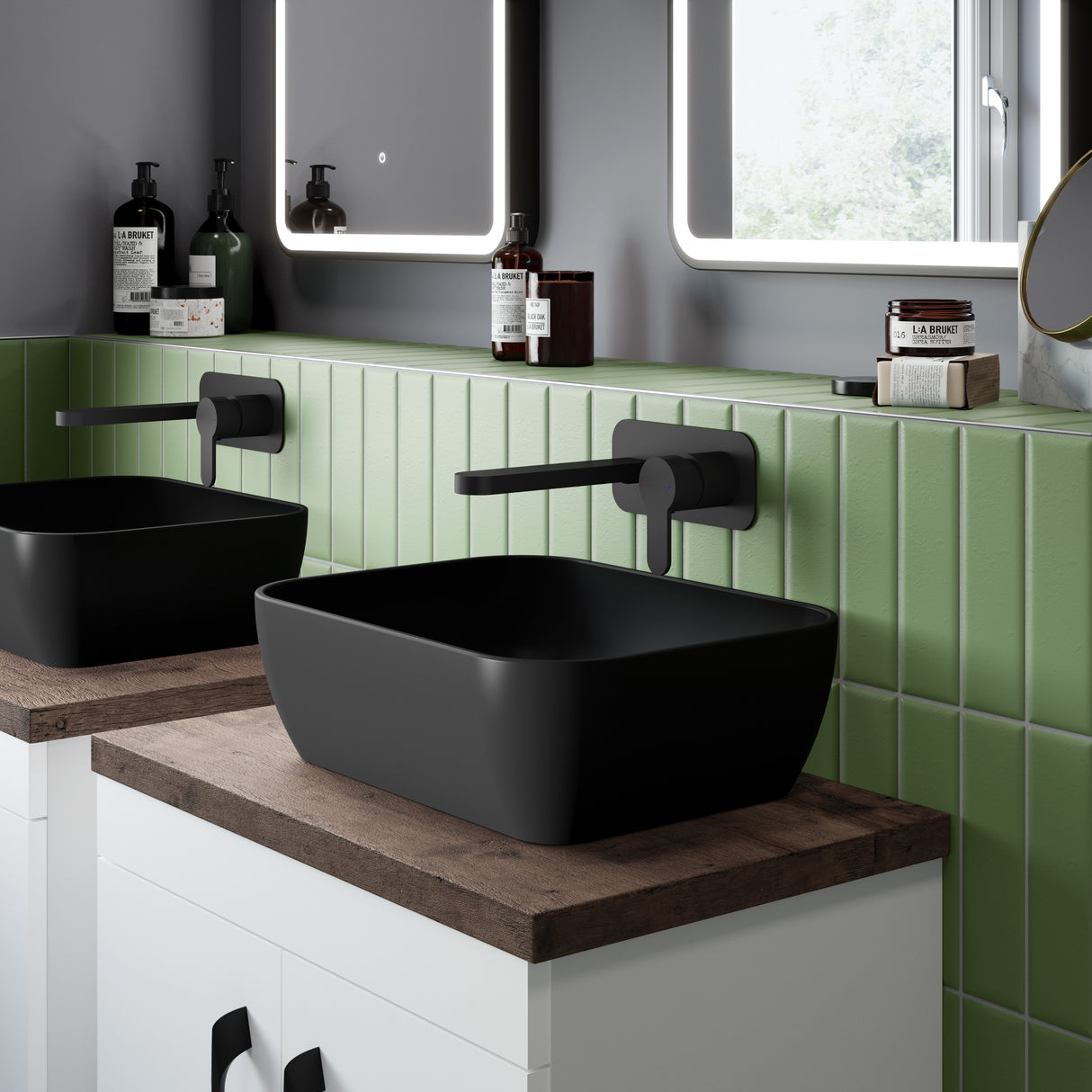 Nuie Soft Square Countertop Basin H135mm x W455mm x D325mm - 0 Tap Hole Matt Black NBV458 LS1