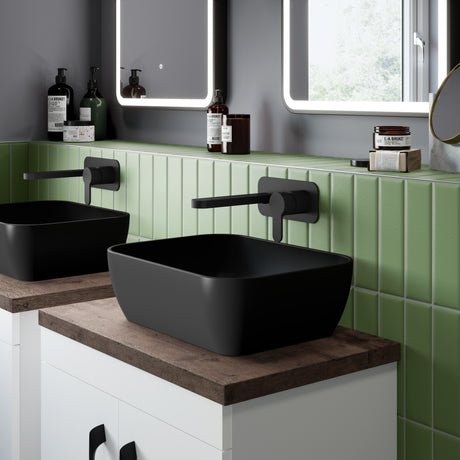 Nuie Soft Square Countertop Basin H135mm x W455mm x D325mm - 0 Tap Hole Matt Black NBV458 LS1