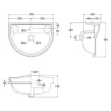 Old London Chancery Wall Hung Cloakroom Basin W500 x D380mm, 1 Tap Hole White NCA104 LD
