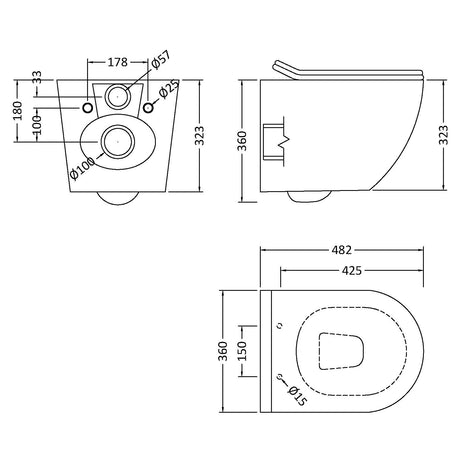 Nuie Freya Rimless Wall Hung Toilet & Soft Close Seat NCG340 LD
