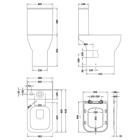 Nuie Freya Comfort Height Rimless Close Coupled Toilet & Soft Close Seat NCG391 LD