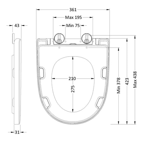 Nuie Round Wrapover Soft Close Toilet Seat with Top Fix White NCG399 LD