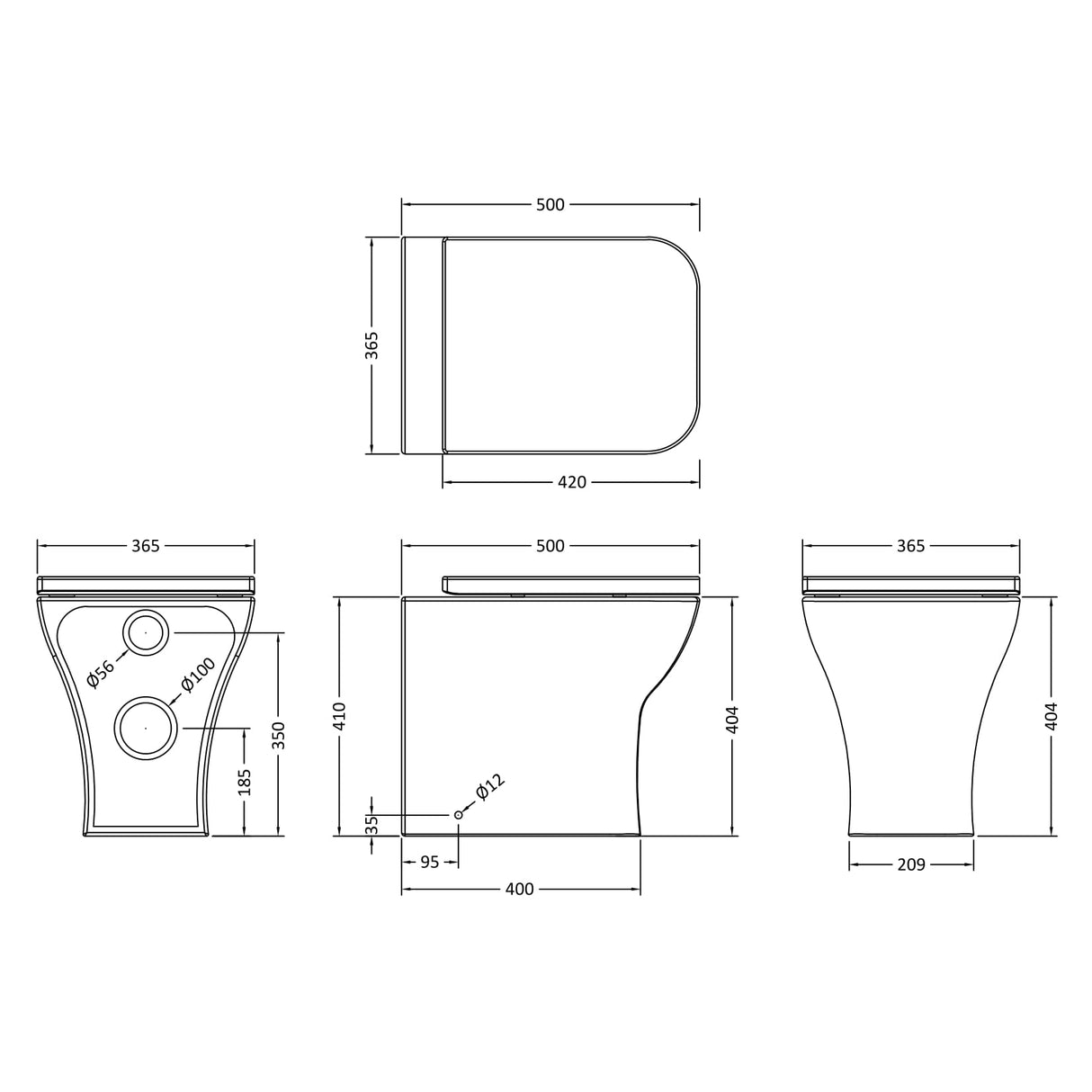 Nuie Ava Rimless Back To Wall Toilet & Soft Close Seat NCG406 LD