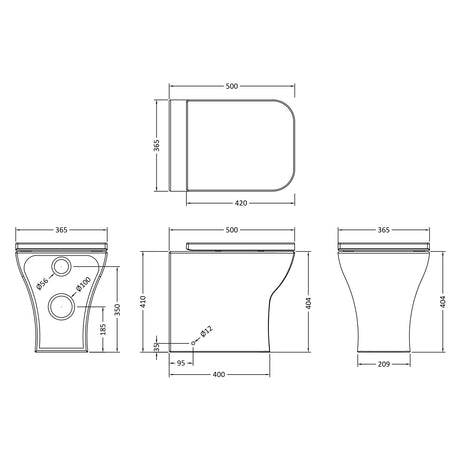 Nuie Ava Rimless Back To Wall Toilet & Soft Close Seat NCG406 LD