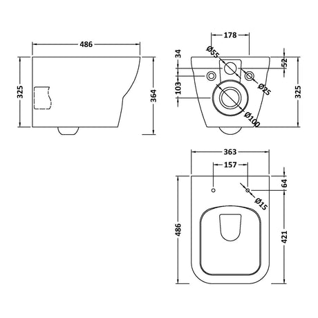 Nuie Ava Rimless Wall Hung Toilet & Soft Close Seat NCG441 LD