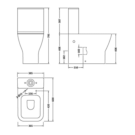 Nuie Ava Rimless BTW Close Coupled Toilet & Soft Close Seat NCG451 LD