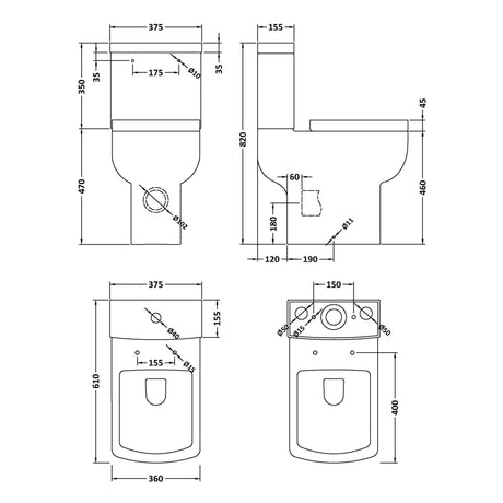 Nuie Ava Comfort Height Close Coupled Toilet & Soft Close Seat NCG491 LD