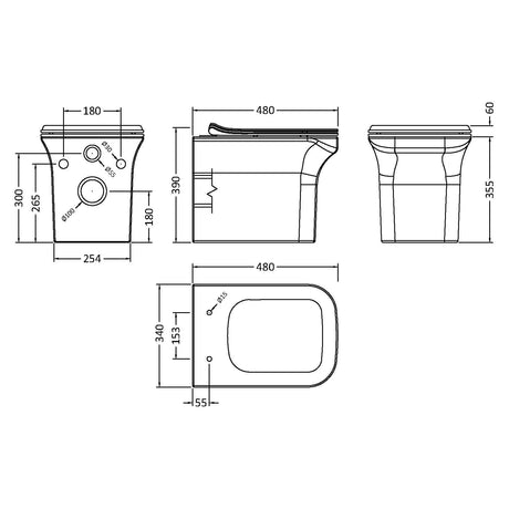Nuie Ava Rimless Square Wall Hung Toilet & Soft Close Sandwich Seat NCG540 LD
