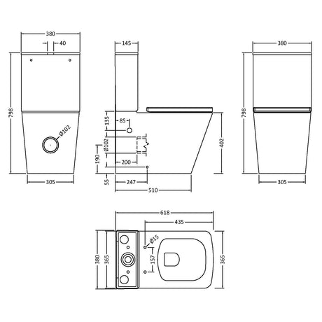 Nuie Ava Rimless Compact BTW Close Coupled Toilet & Soft Close Seat NCG550 LD