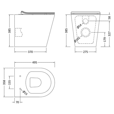 Nuie Freya Rimless Back to Wall Toilet Pan & Soft Close Seat NCG606 LD