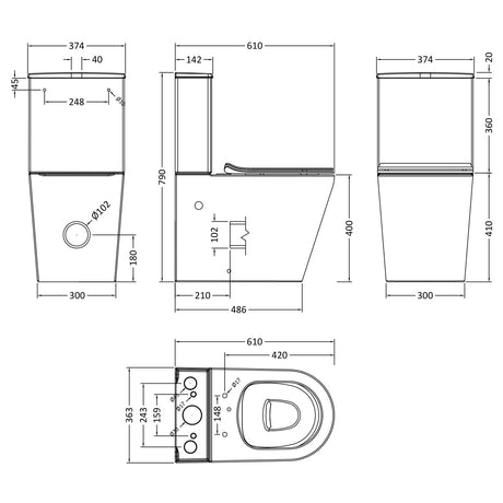 Nuie Freya BTW Rimless Close Coupled Toilet & Soft Close Seat NCG650 LD