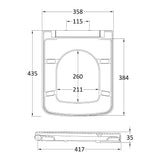 Nuie Luxury Square Tapered Edge Soft Close Toilet Seat with Top Fix White NCH198 LD