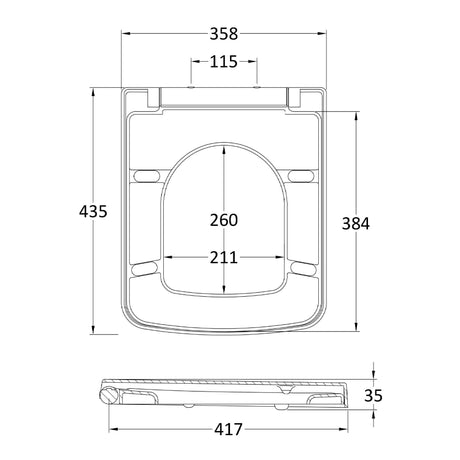 Nuie Luxury Square Tapered Edge Soft Close Toilet Seat with Top Fix White NCH198 LD