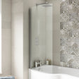 Nuie Curved P-Shaped Hinged Bath Screen - 6mm Glass (H1433 x W700-715mm) NCS0 LS1