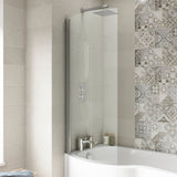 Nuie Curved P-Shaped Hinged Bath Screen - 6mm Glass (H1433 x W700-715mm) NCS0 LS1