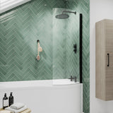 Nuie Curved P-Shaped Hinged Bath Screen - 6mm Glass (H1430 x W700-715mm) Matt Black NCS0BP LS2