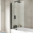 Nuie Curved P-Shaped Hinged Bath Screen - 6mm Glass (H1430 x W700-715mm) Matt Black NCS0BP LS1