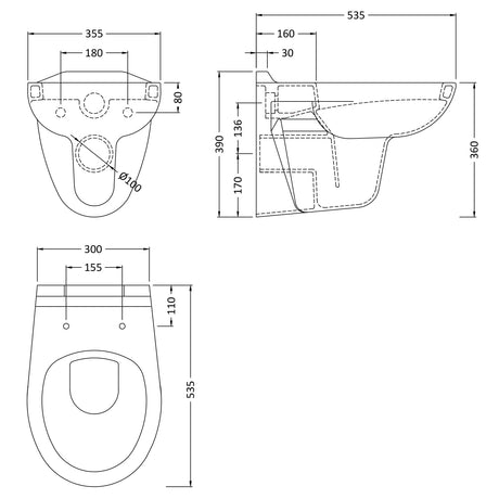 Nuie Melbourne Wall Hung Toilet Without Seat NCS140 LD