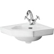 Old London Richmond Wall Hung Corner Basin W420 x D450mm, 1 Tap Hole White NCS809