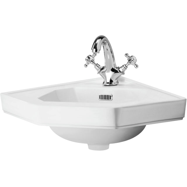 Old London Richmond Wall Hung Corner Basin W420 x D450mm, 1 Tap Hole White NCS809