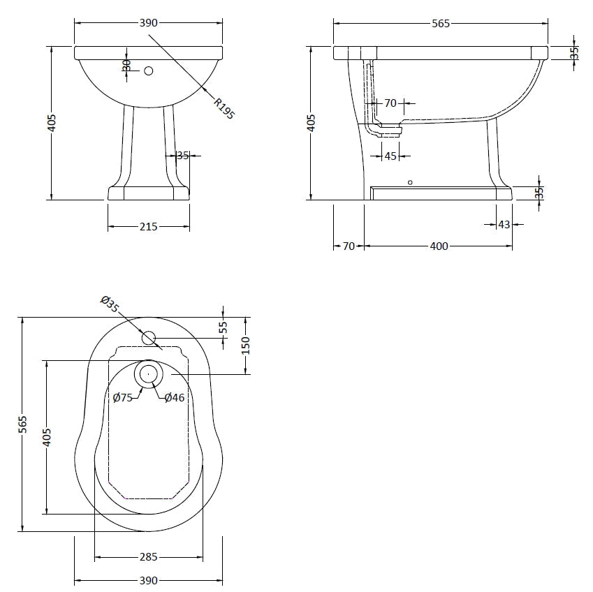 Old London Richmond Traditional Bidet Gloss White NCS830 LD