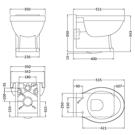 Nuie Carlton Wall Hung Toilet NCS840 LD