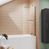 Nuie Curved P-Shaped Hinged Bath Screen With Rail - 6mm Glass (H1433 x W700-715mm) NCSR1 LS