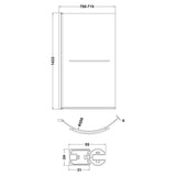 Nuie Curved P-Shaped Hinged Bath Screen With Rail - 6mm Glass (H1433 x W700-715mm) NCSR1 LD