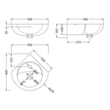 Nuie Melbourne Corner Wall Hung Cloakroom Basin W450 x D445mm - 1 Tap Hole NCU862 LD