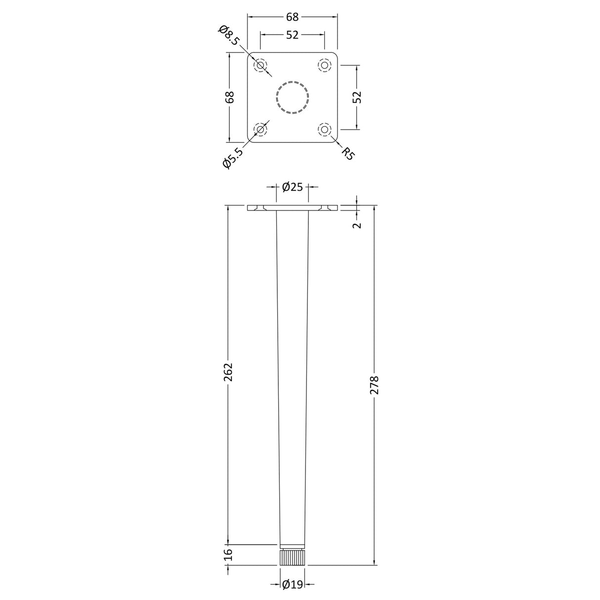 Decorative Legs for Wall Hung Vanity Units 272mm Black NFL426 LD