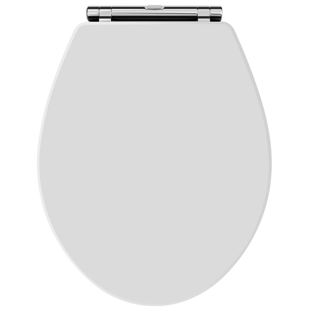 Old London Richmond Soft Close Wooden Toilet Seat With Chrome Hinges, Top Fix White NLS199