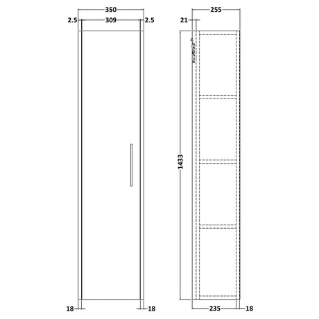 Hudson Reed Juno 1 Door Wall Mounted Tallboy Storage Unit W350 x D255mm Graphite Grey NPF2261 LD