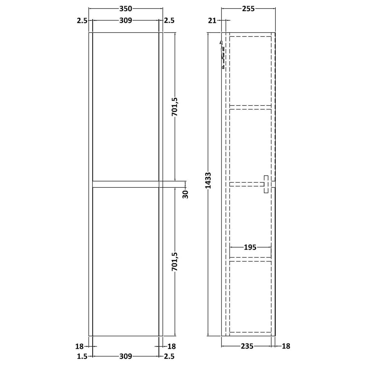 Nuie Havana 2 Door Wall Hung Tall Storage Unit W350mm Graphite Grey NPH2262 LD