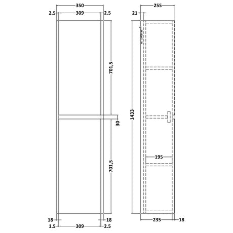 Nuie Havana 2 Door Wall Hung Tall Storage Unit W350mm Graphite Grey NPH2262 LD