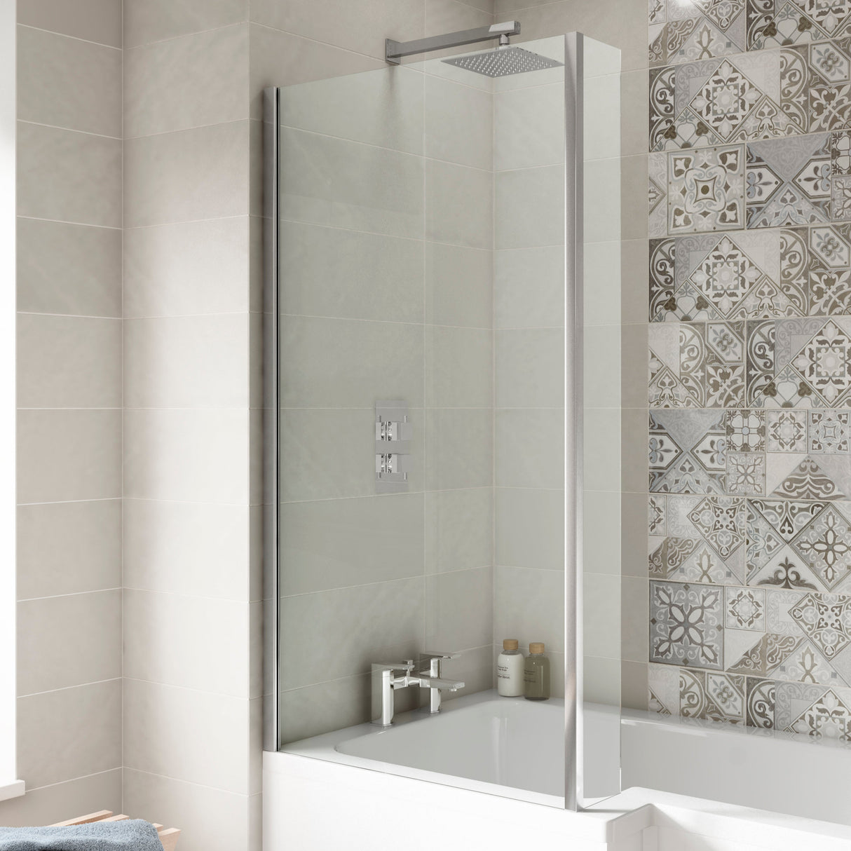 Nuie L-Shaped Fixed Bath Screen - 6mm Glass (H1400 x W800-815mm) NSBS2 LS2