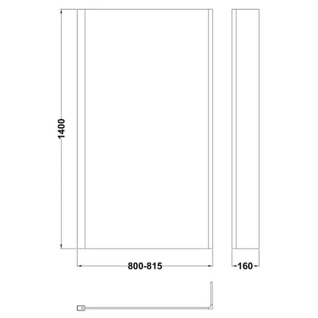 Nuie L-Shaped Fixed Bath Screen - 6mm Glass (H1400 x W800-815mm) Matt Black NSBS2BP LD