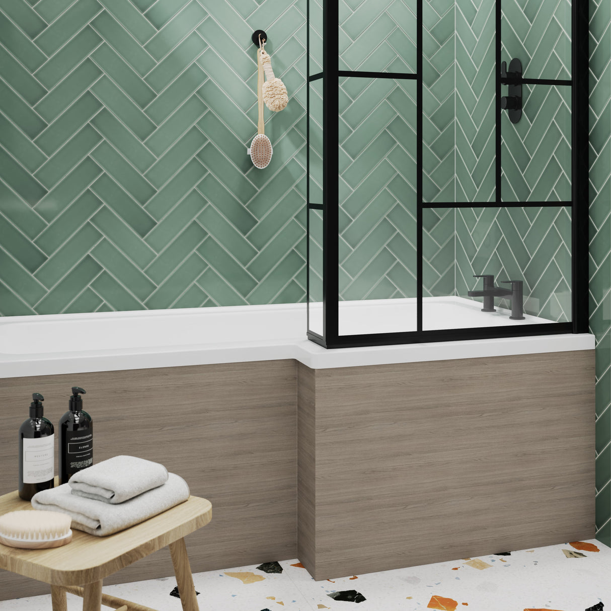 Nuie L-Shaped Shower Bath Front Panel MDF/MFC Solace Oak MPD2535 LS