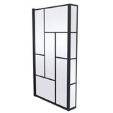 Nuie Abstract L-Shaped Hinged Bath Screen With Fixed Return - 6mm Glass (H1430 x W780-795mm) Matt Black NSBS7BB