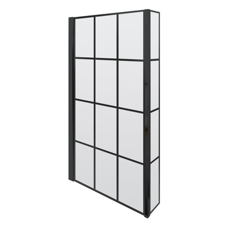 Nuie L-Shaped Hinged Bath Screen With Fixed Return - 6mm Glass (H1430 x W780-795mm) Matt Black NSBS7BF