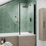 Nuie L-Shaped Fixed Bath Screen - 6mm Glass (H1400 x W800-815mm) Matt Black NSBS7BP LS1