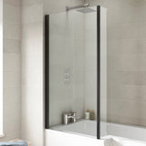 Nuie L-Shaped Fixed Bath Screen - 6mm Glass (H1400 x W800-815mm) Matt Black NSBS7BP LS2